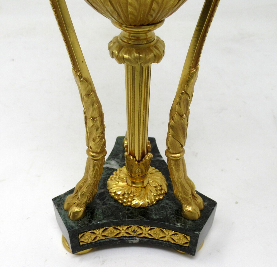 Antique Antique Pair French Regency Grand Tour Ormolu Gilt Bronze Cream Marble Urns Table Lamps 