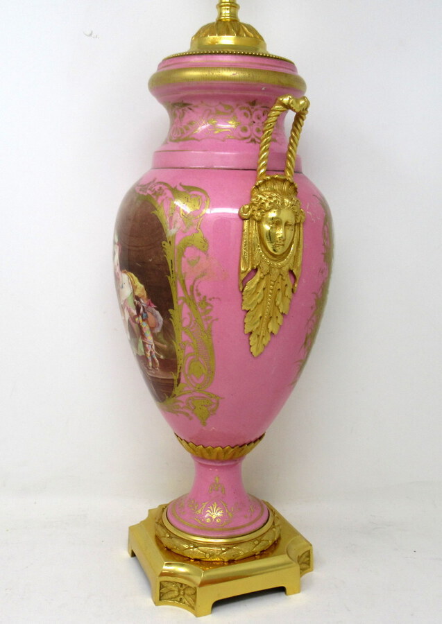 Antique Antique French Sèvres Gilt Bronze Porcelain Vase Ormolu Pompadour Pink Table Lamp