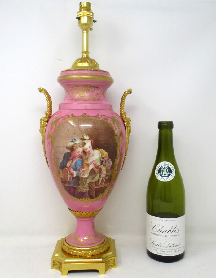 Antique Antique French Sèvres Gilt Bronze Porcelain Vase Ormolu Pompadour Pink Table Lamp