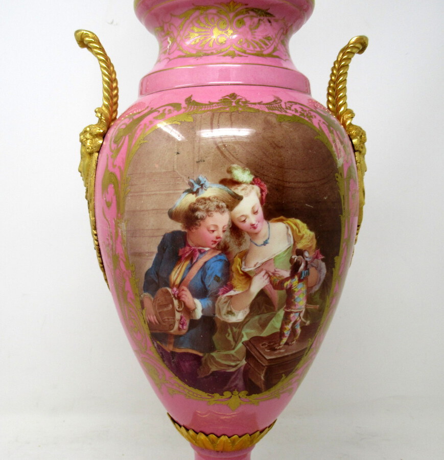 Antique Antique French Sèvres Gilt Bronze Porcelain Vase Ormolu Pompadour Pink Table Lamp