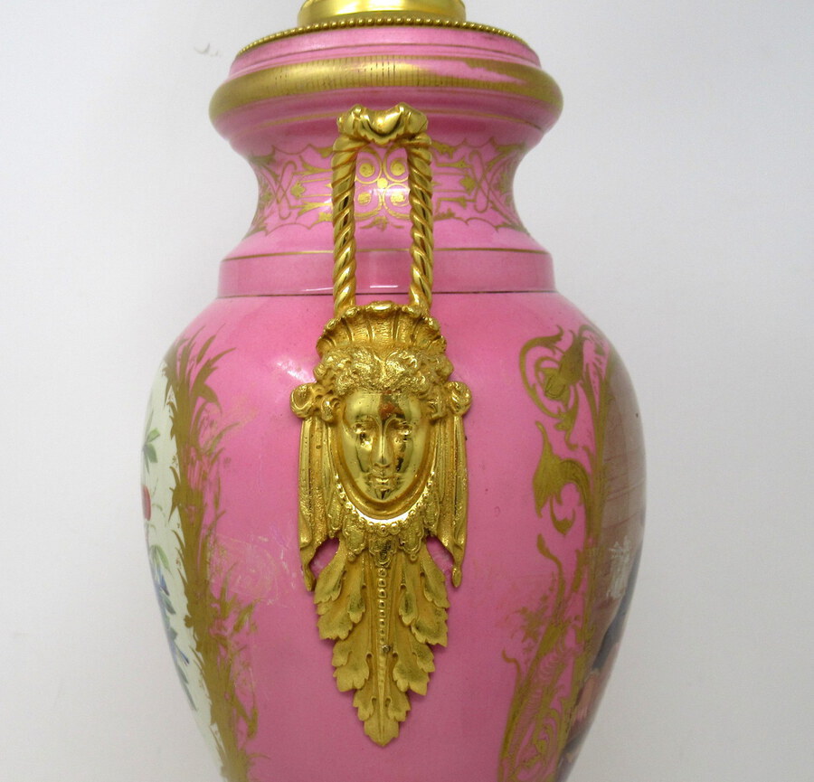 Antique Antique French Sèvres Gilt Bronze Porcelain Vase Ormolu Pompadour Pink Table Lamp