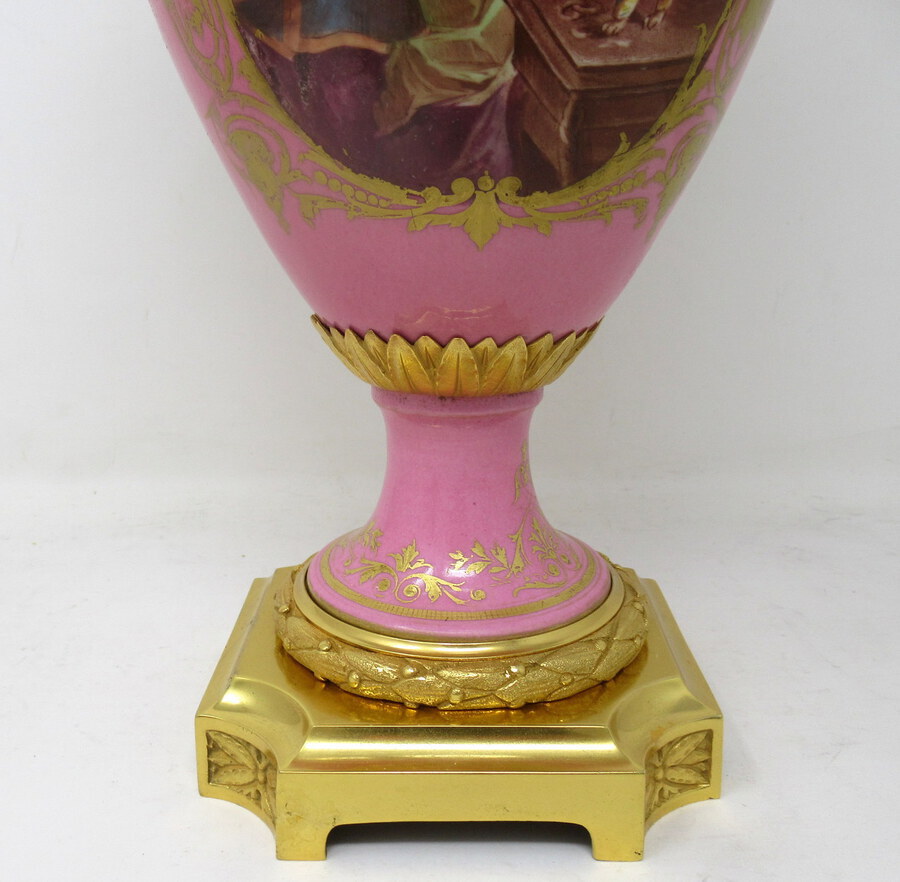 Antique Antique French Sèvres Gilt Bronze Porcelain Vase Ormolu Pompadour Pink Table Lamp