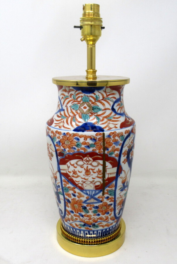 Antique Antique Vintage Japanese Chinese Imari Porcelain Ormolu Table Lamp Blue Red Gilt 