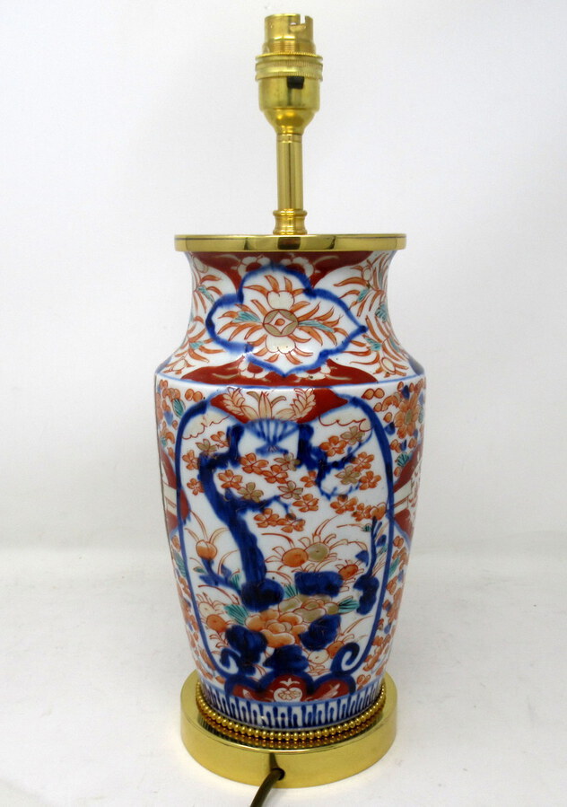 Antique Antique Vintage Japanese Chinese Imari Porcelain Ormolu Table Lamp Blue Red Gilt 