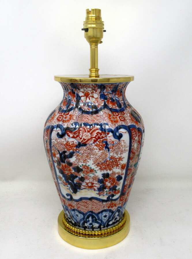 Antique Pair of Antique Japanese Chinese Imari Porcelain Ormolu Table Lamp Blue Red Gilt 