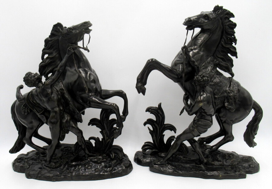 Antique Pair French Bronze Marley Horses Equestrian Guillaume Coustou 1677-1746