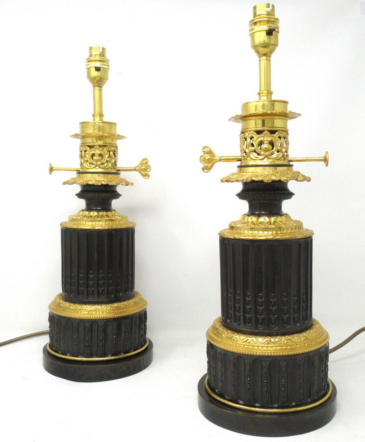 Antique Antique Pair French Gilt Bronze Electric Table Lamps Ormolu Mounts 19th Century 