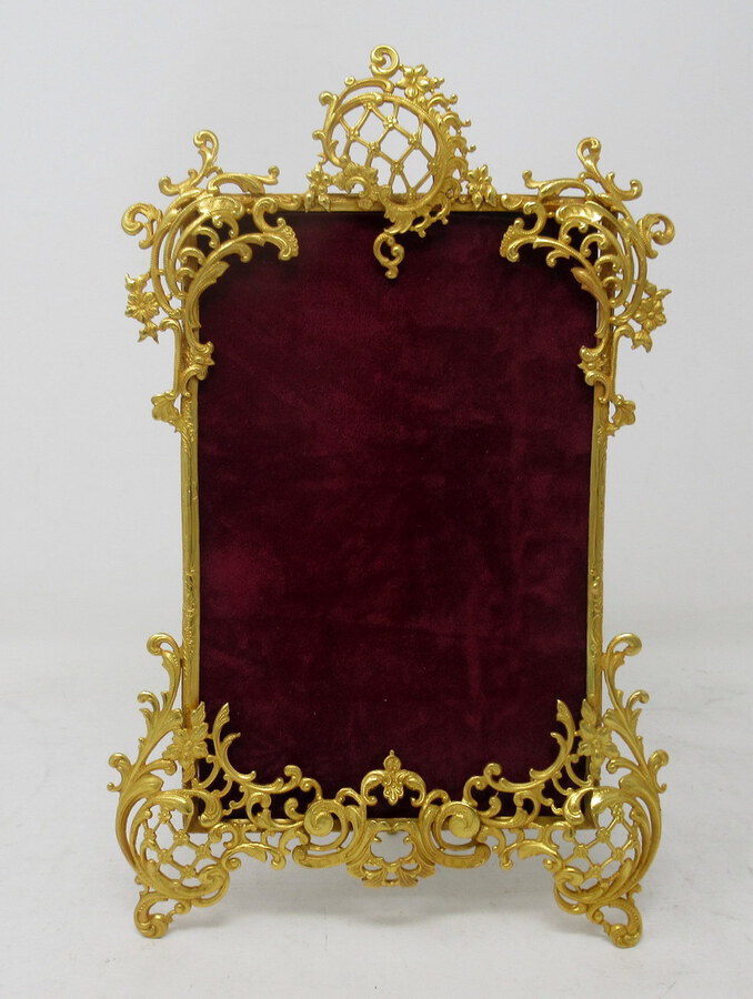 Antique Pair Antique French Gilt Bronze Ormolu Rococo Portrait Photo Picture Frames 19Ct 