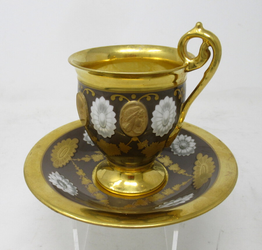 Antique Antique Sevres Style Paris Porcelain Gilt Tea Cup Saucer Alexander Great Dante 