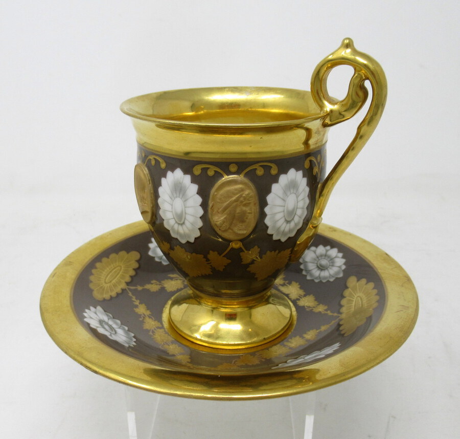 Antique Antique Sevres Style Paris Porcelain Gilt Tea Cup Saucer Alexander Great Dante 