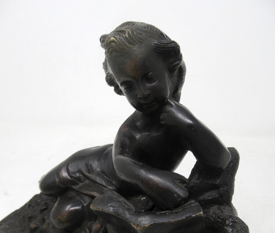 Antique Antique Pair French Grand Tour Bronze Marble Cherubs Figures Putti Bookends 