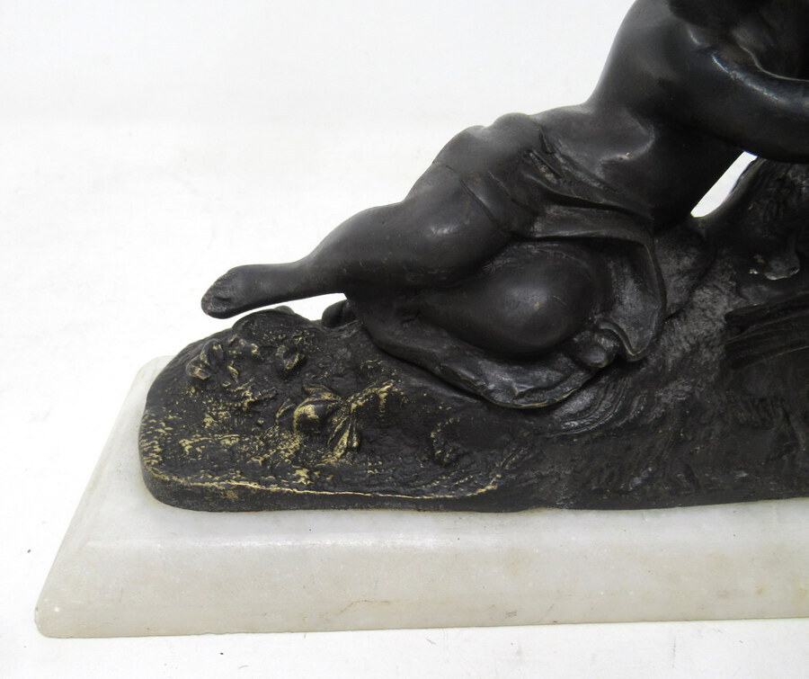 Antique Antique Pair French Grand Tour Bronze Marble Cherubs Figures Putti Bookends 