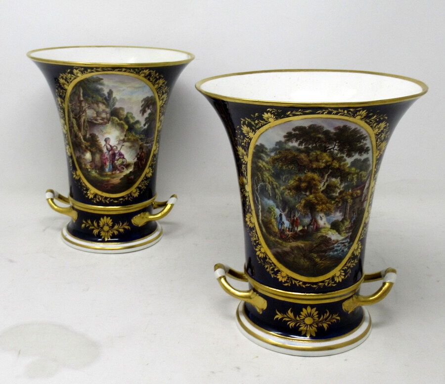 Antique Pair Regency Royal Crown Derby Campana Porcelain Urns Vases Robert Brewer 19 Ct 