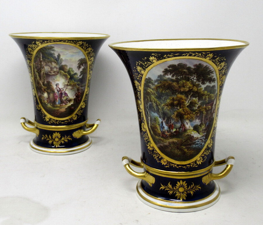 Antique Pair Regency Royal Crown Derby Campana Porcelain Urns Vases Robert Brewer 19 Ct 