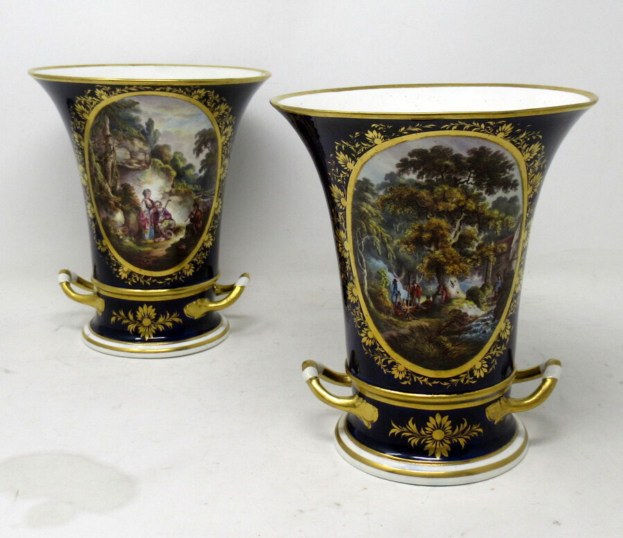 Antique Pair Regency Royal Crown Derby Campana Porcelain Urns Vases Robert Brewer 19 Ct 