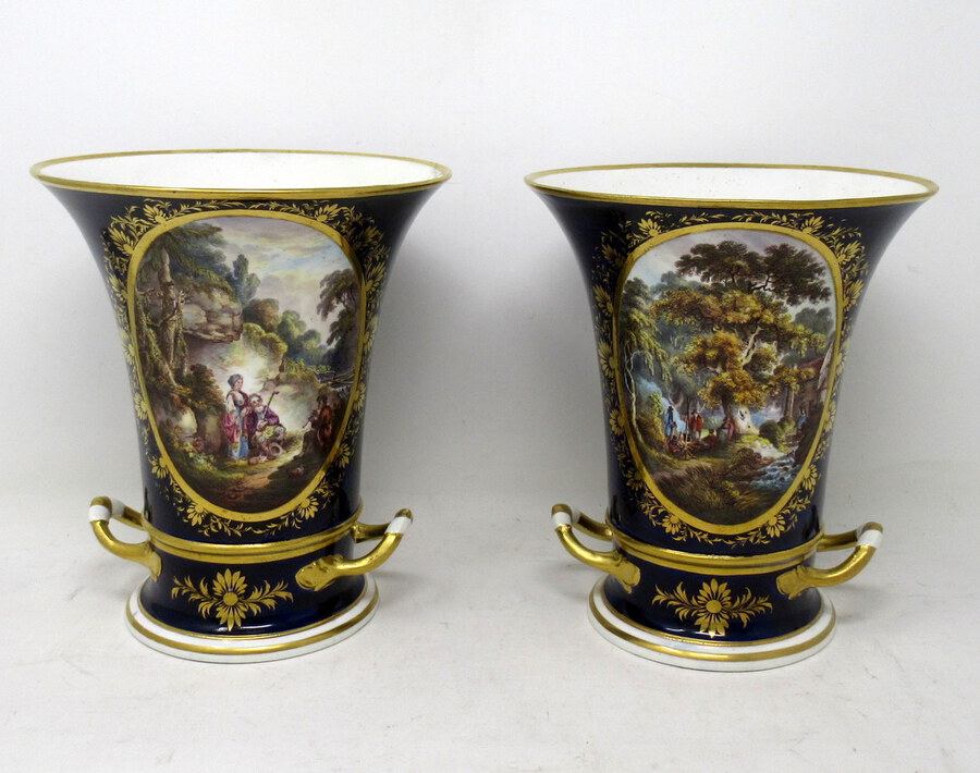 Antique Pair Regency Royal Crown Derby Campana Porcelain Urns Vases Robert Brewer 19 Ct 