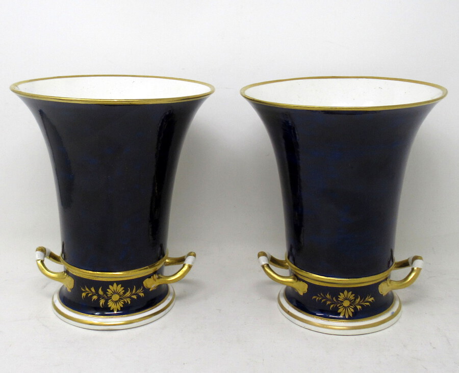 Antique Pair Regency Royal Crown Derby Campana Porcelain Urns Vases Robert Brewer 19 Ct 