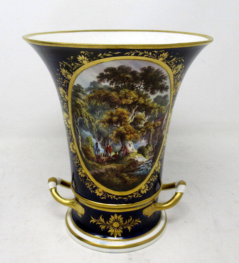 Antique Pair Regency Royal Crown Derby Campana Porcelain Urns Vases Robert Brewer 19 Ct 