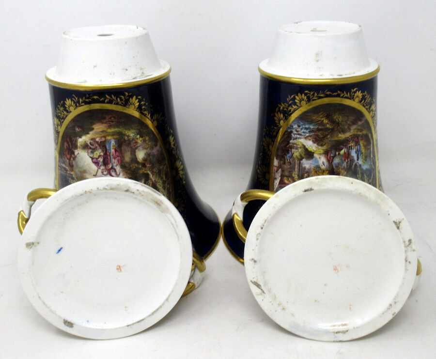 Antique Pair Regency Royal Crown Derby Campana Porcelain Urns Vases Robert Brewer 19 Ct 