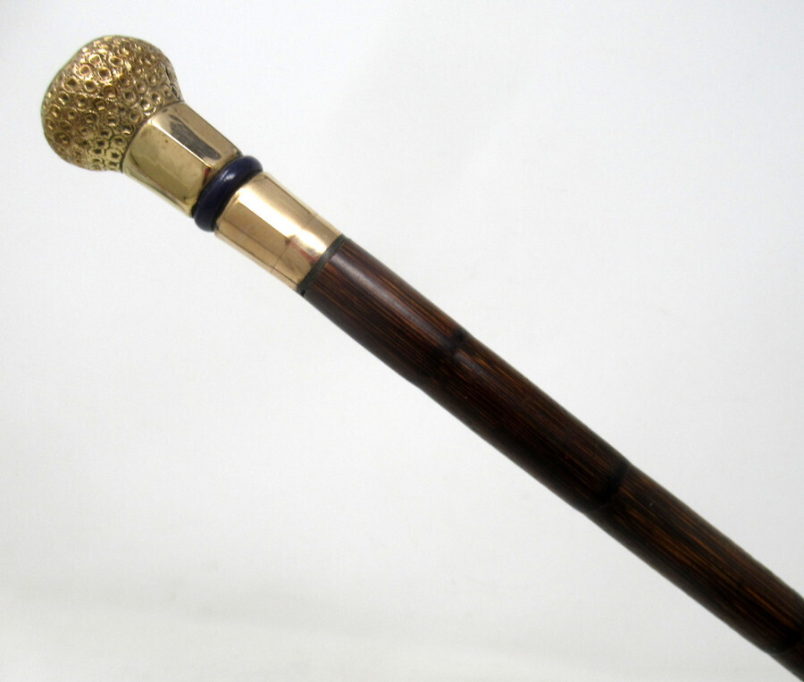Antique Vintage Partridge Wood Walking Stick Cane 18ct Gold-Plated Grip 1924