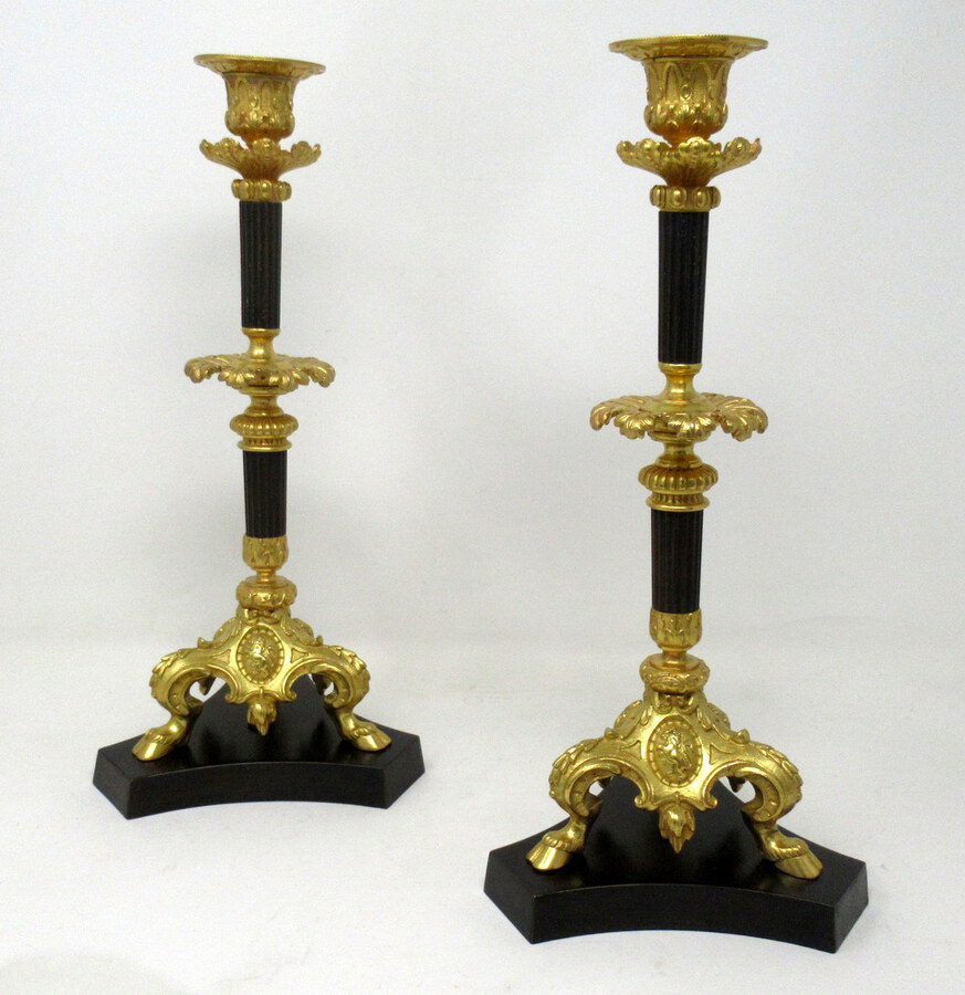 Antique Pair French Ormolu Gilt Bronze Dore Twin Arm Candelabra Candlesticks 19C