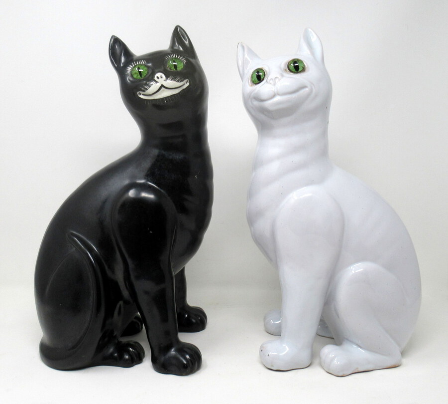 Pair Faience Pottery Cats by Emile Galle Provenance Lord Iveagh Guinness Family