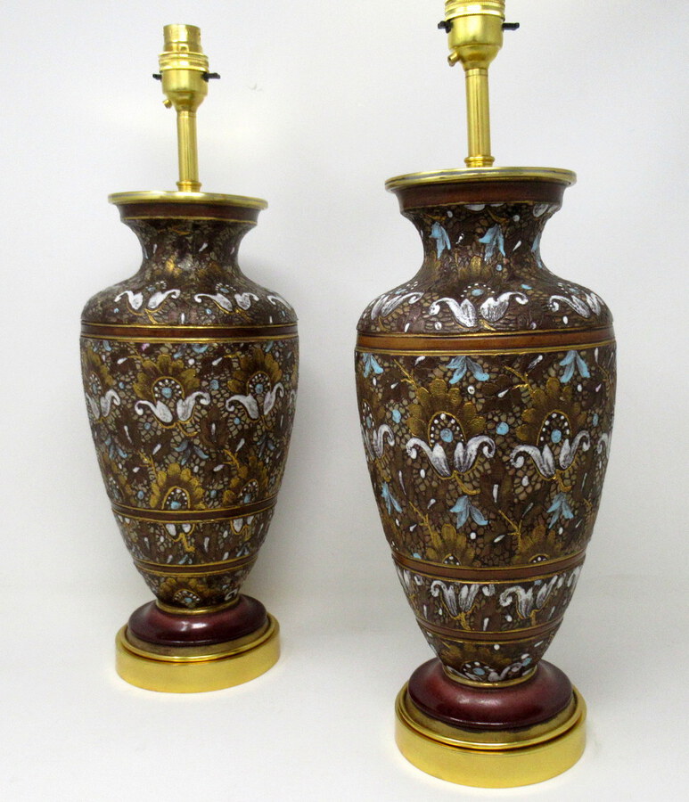 Pair Royal Doulton Pottery Table Lamps Ormolu John Slater Patent 19thCt