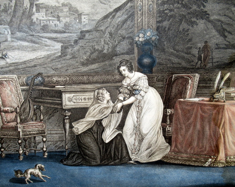 Antique French Hand Coloured Engraving Painting after Horace Vernet 1789-1863 