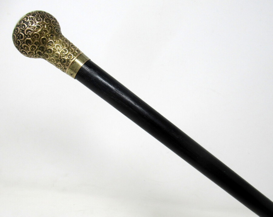 Antique Vintage Ebonised Wood Walking Stick 18ct Gold Plated Grip WH Carrington