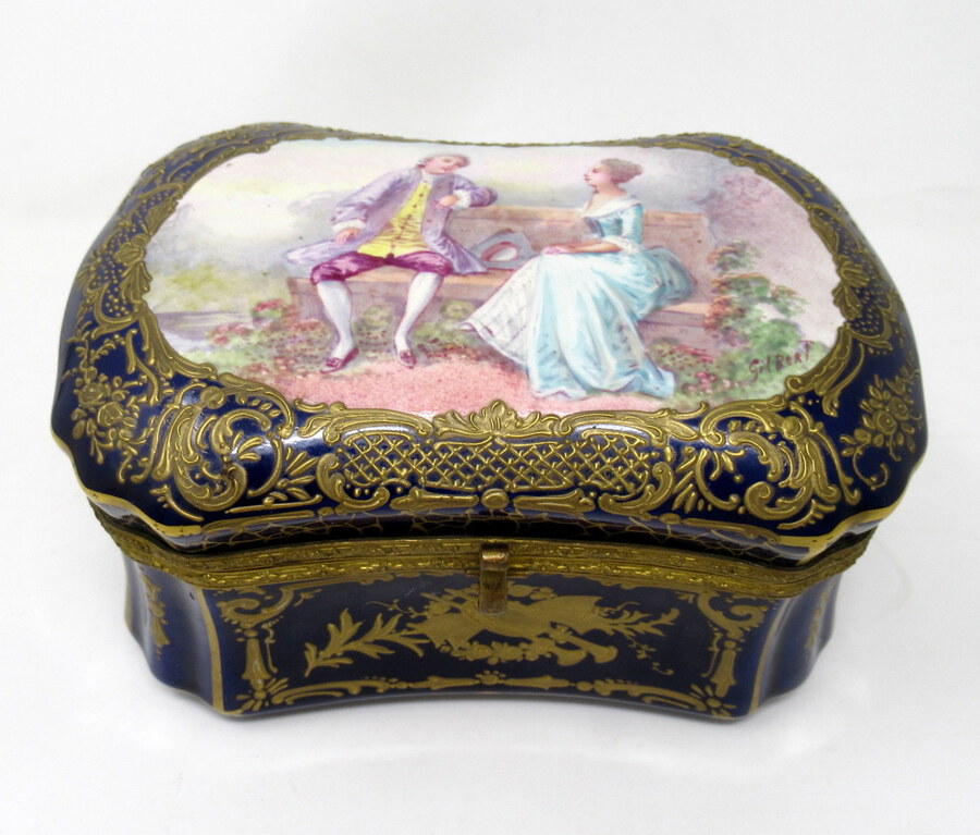 French Sevres Porcelain Hand Painted Jewlery Casket Ormolu Mounts Signed Gilbert