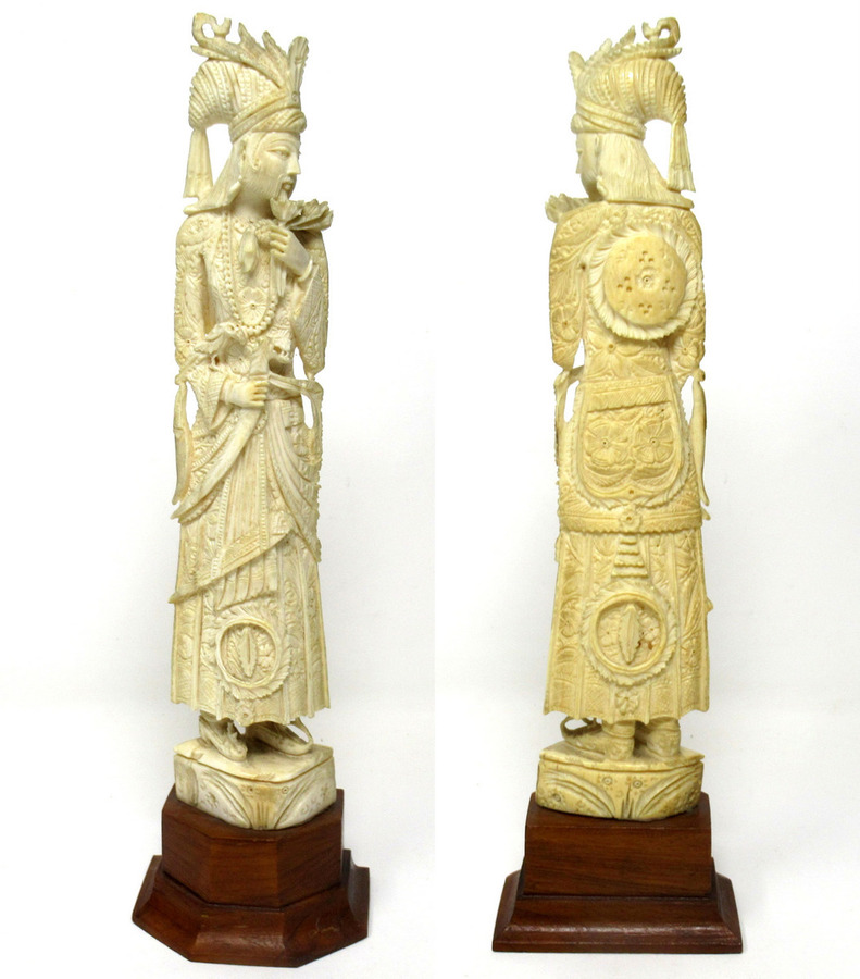 Antique Bone Figure of Indochina Male Dignitary Hardwood 19th Century Chinese
