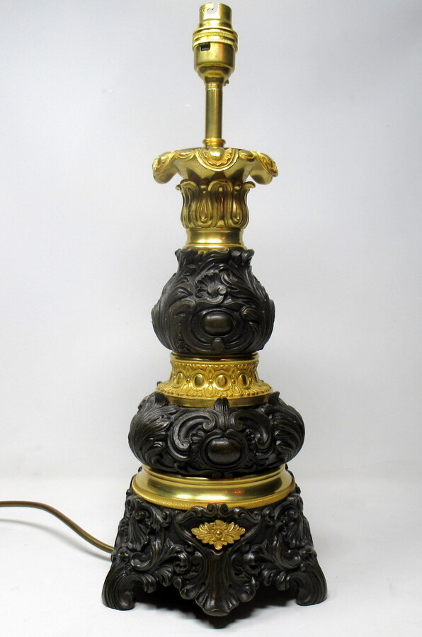 Fine French Patinated Bronze and Ormolu Table Lamp Mid 19th Century