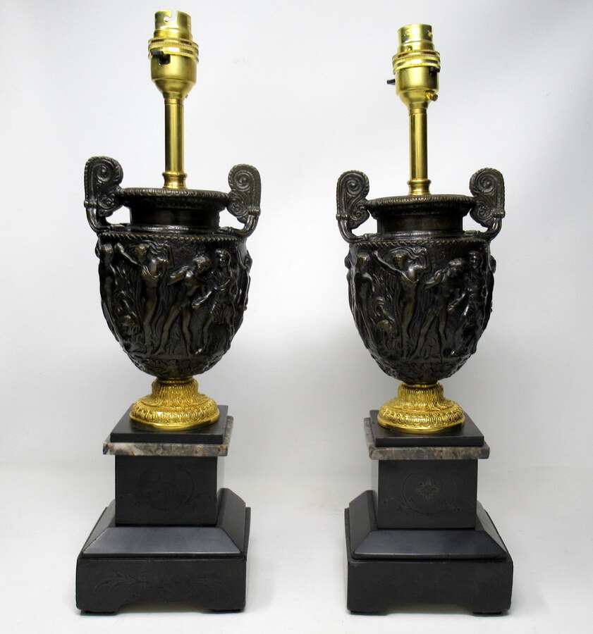 Pair Marble Ormolu and Bronze Dore Electric Table Lamps C Delpech 19th Century