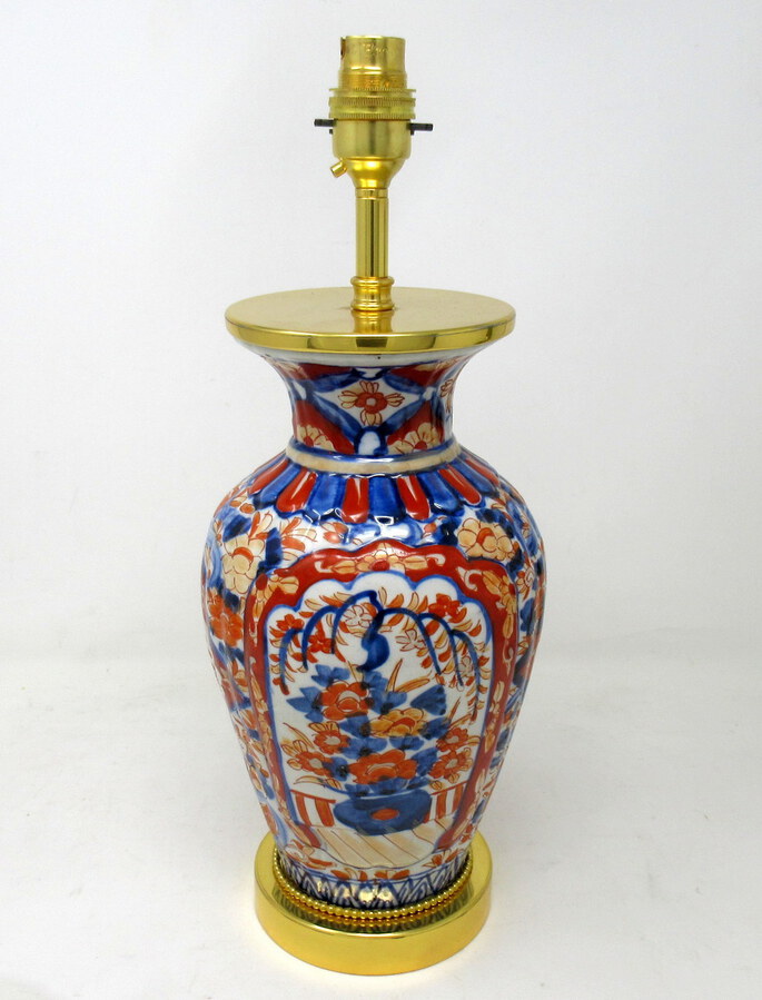 Antique Vintage Japanese Chinese Imari Porcelain Ormolu Table Lamp Blue Red Gilt 