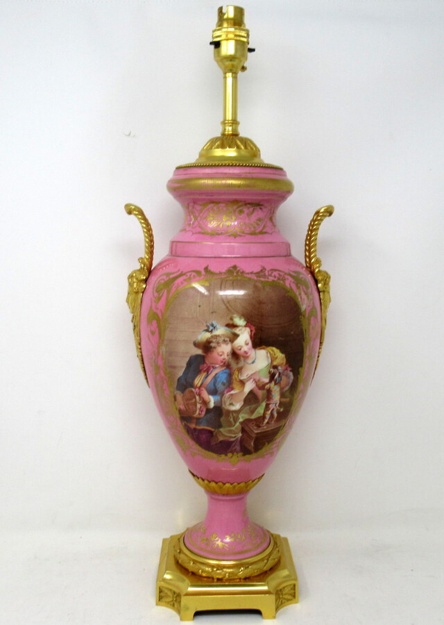 Antique French Sèvres Gilt Bronze Porcelain Vase Ormolu Pompadour Pink Table Lamp