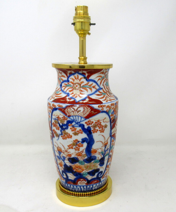 Antique Vintage Japanese Chinese Imari Porcelain Ormolu Table Lamp Blue Red Gilt 