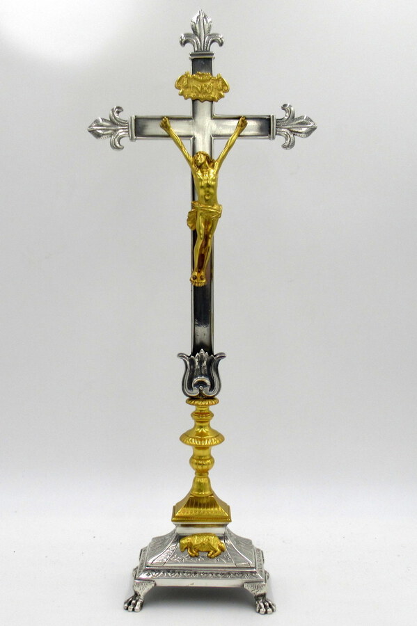 Antique Vintage French Gilt Bronze Religious Holy Crucifix Jesus Christ Cross 