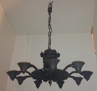 Cast Bronze nine light chandelier Michael Powolny