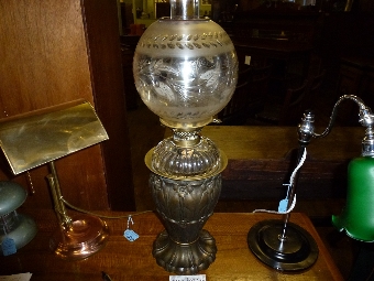 Arts Crafts Oil lamp with Cut glass shade