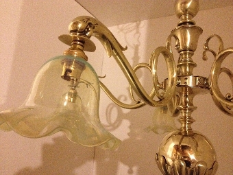 Antique English Arts crafts Nouveau 5 light chandelier Vaseline shades