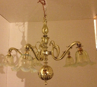 Antique English Arts crafts Nouveau 5 light chandelier Vaseline shades