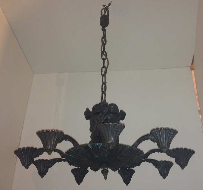 Antique Cast Bronze nine light chandelier Michael Powolny