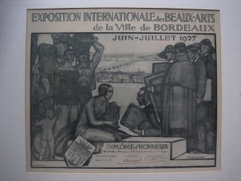 1927 art-deco Framed DIPLOME D'HONNEUR Bordeaux Exposition