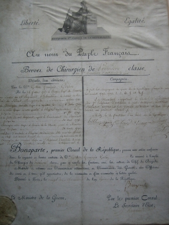 Brevet (Warrant) of Commission, Surgeon 1st Class, French Army of Napoleon,22 Thermidor (Jukly/Au...
