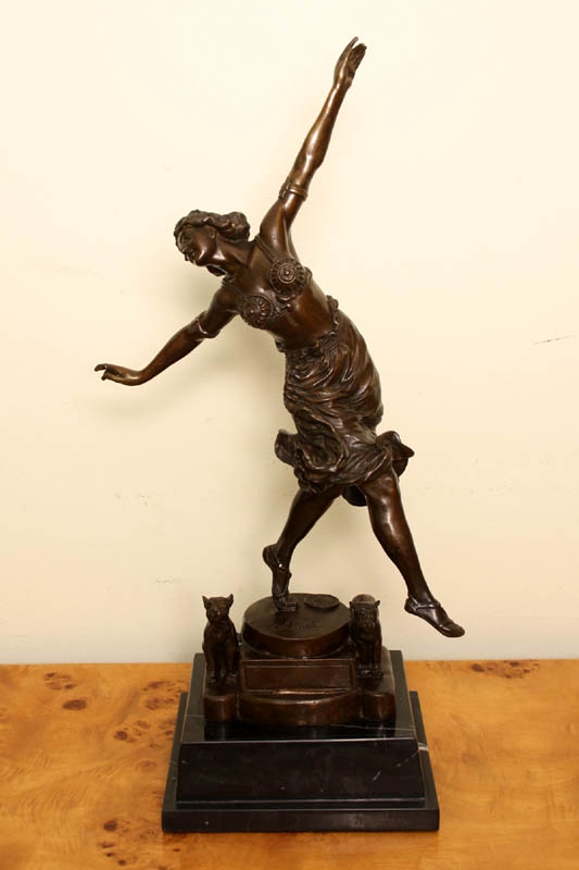Captivating Art Deco Bronze Dancer with Dogs Colinet