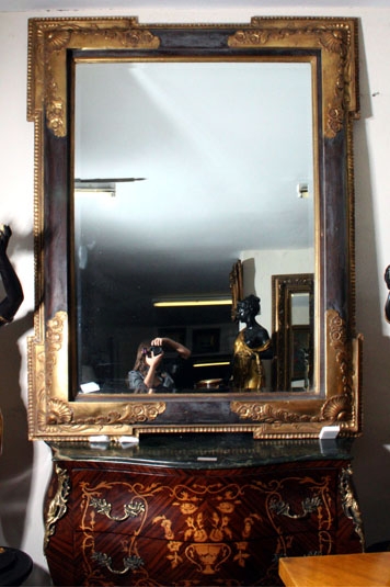 Large Gilded & Ebonised Rectangular Italian Mirror