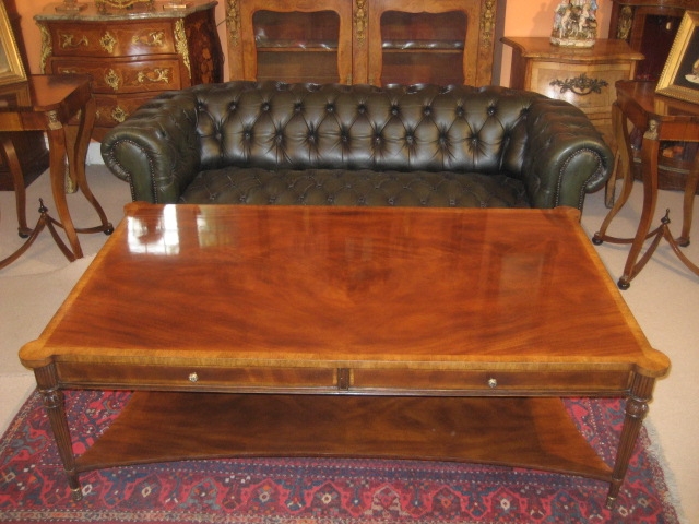 Stunning Flame Mahogany Coffee Table With Two Drawers