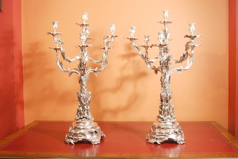 Huge Pair of Sheffield Rococo Silver Plated Candelabras