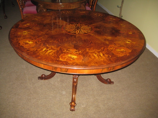 5ft diameter Victorian Walnut Marquetry Loo Table