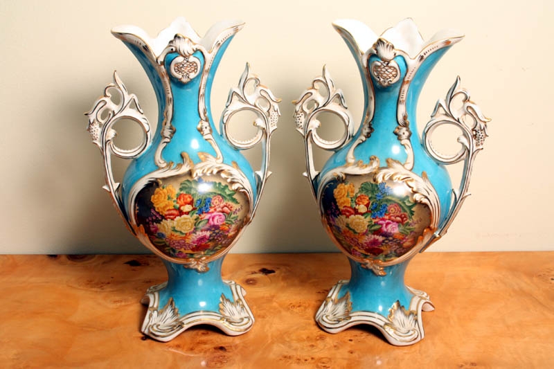 Delightful Pair German Dresden Porcelain Vases